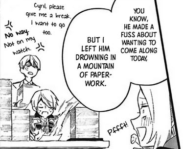 A prince at his desk, huge piles of paperwork piled up besides him while his assistant tells him off